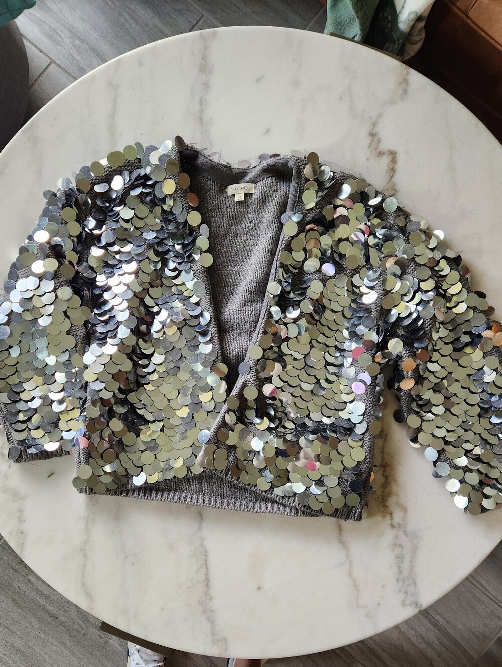 Anthropologie Pilcro boxy gray sequin cardigan Size XS